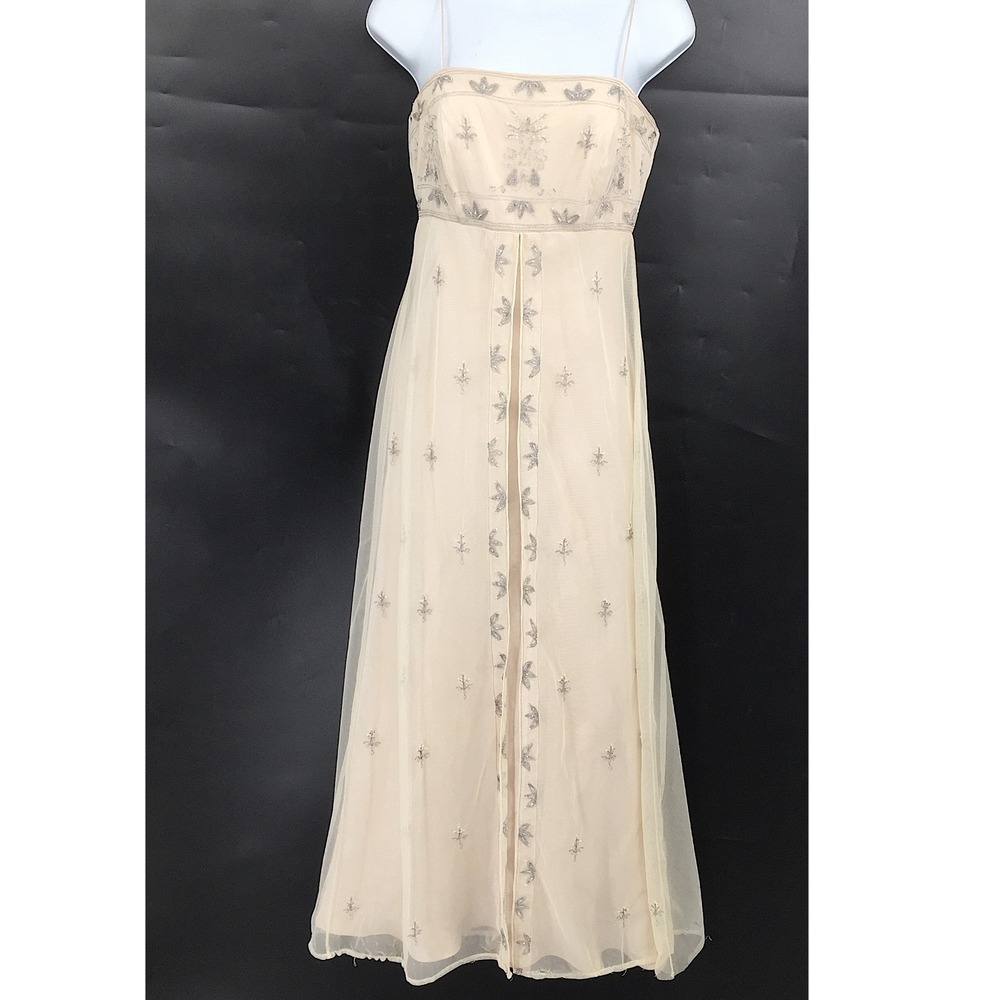 Vintage 90s y2k Fairycore Regencycore prom beaded long spaghetti strap dress 4